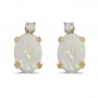 14k Yellow Gold Oval Opal And Diamond Earrings