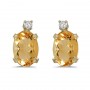 14k Yellow Gold Oval Citrine And Diamond Earrings