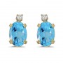 14k Yellow Gold Oval Blue Topaz And Diamond Earrings