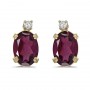 14k Yellow Gold Oval Rhodolite Garnet And Diamond Earrings