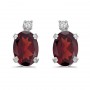 14k White Gold Oval Garnet And Diamond Earrings