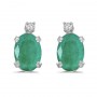 14k White Gold Oval Emerald And Diamond Earrings