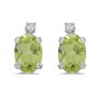 14k White Gold Oval Peridot And Diamond Earrings