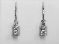 14k White Gold Three Stone Diamond Leverback Earrings