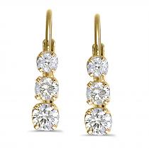 14k Yellow Gold 0.50 Ct Three Stone Lever-back Diamond Earrings