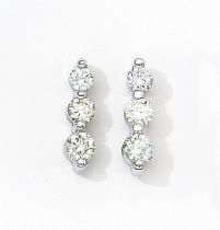 14k White Gold Three Stone Diamond Earrings