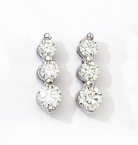 14K White Gold 1 Ct Three Stone Diamond Earrings