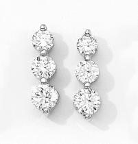 14K White Gold 1.5 Ct Three Stone Diamond Earrings