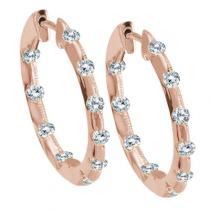 14K Rose Gold Inside Outside Hoop .50 Ct Diamond Earrings