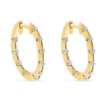 14K Yellow Gold 1 Ct Inside Outside Diamond Hoop Earrings