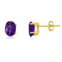 14K Yellow Gold Oval Amethyst Earrings