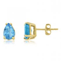 14K Yellow Gold Pear Blue Topaz Earrings