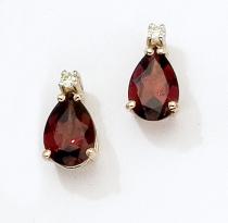 14K Yellow Gold Pear Garnet and Diamond Earrings