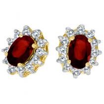 14K Yellow Gold Oval Garnet and Diamond Earrings