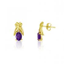 14K Yellow Gold Oval Amethyst and Diamond Earrings