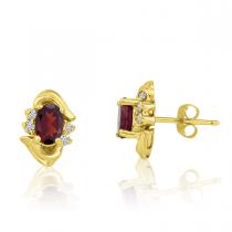 14K Yellow Gold Oval Garnet and Diamond Earrings