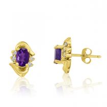 14K Yellow Gold Oval Amethyst and Diamond Earrings