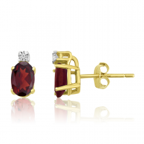 14K Yellow Gold Oval Garnet & Diamond Earrings