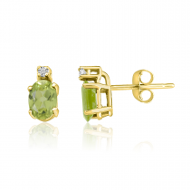 14K Yellow Gold Oval Peridot & Diamond Earrings