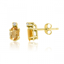 14K Yellow Gold Oval Citrine & Diamond Earrings