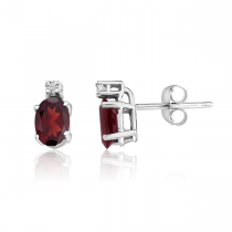 14K White Gold Oval Garnet & Diamond Earrings