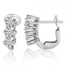 14K White Gold Three Stone 1 Ct Diamond Omega Earrings