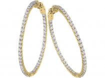 14K 3ct Yellow Gold Diamond Secure Lock 35 mm Hoop Earrings