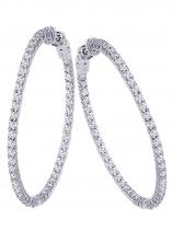 14K 3ct White Gold Diamond Secure Lock 35 mm Hoop Earrings