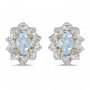 14k Yellow Gold Oval Aquamarine And Diamond Earrings