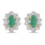 14k Yellow Gold Oval Emerald And Diamond Earrings