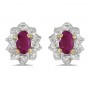 14k Yellow Gold Oval Ruby And Diamond Earrings