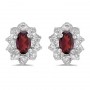 14k White Gold Oval Garnet And Diamond Earrings