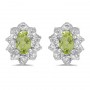 14k White Gold Oval Peridot And Diamond Earrings