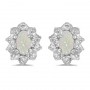 14k White Gold Oval Opal And Diamond Earrings