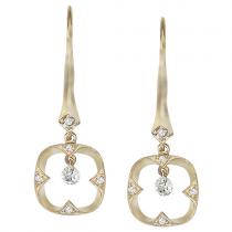 14K Yellow Gold .26 Ct Hammered Dashing Diamonds Leverback Dangling Earrings