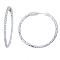 14K White Gold 2 Ct Diamond 35mm Round Secure Lock Hoop Earrings