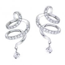14K White Gold .32 Ct Dashing Diamonds Corkscrew Fashion Earrings