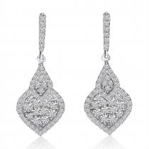 14K White Gold Pave Diamond Fashion Dangle Earrings