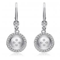 14K White Gold Satin Button Diamond Fashion Earrings