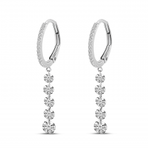 14K White Gold Five Pierced Dangling Dashing Diamonds Huggy Earring