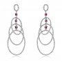 14K White Gold Ruby and Diamond Triple Oval Dangle Fashion Earrings