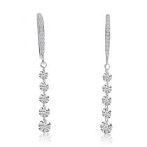 14K White Gold J Hook Dangling 5 Stone Round Dashing Diamond Fashion Earrings