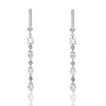 14K White Gold Hoop Dangle Marquise and Princess Diamonds Dashing Diamond Earrin