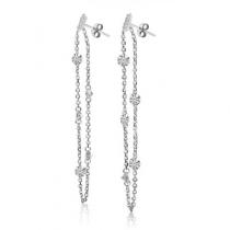 14K White Gold Pierced Diamond Chain Dangling Post Earrings