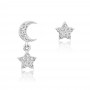 14K White Gold Star and Moon Mismatch Diamond Fashion Earrings