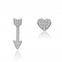 14K White Gold Heart and Arrow Diamond Mismatched Fashion Earring