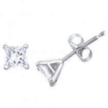 14K White Gold .75 Ct Princess Diamond Martini Setting Stud Earring