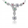 14K White Gold Emerald, Ruby and Sapphire and Diamond Large Precious Floral Neck