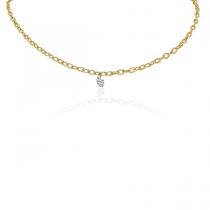 14K Yellow Gold Single Pierced Diamond Dashing Diamond Brushed Chain Necklace