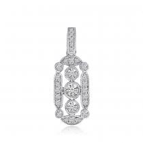 14K White Gold 3 Stone Antique Diamond Fashion Pendant